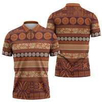 Fiji Marau na Kerisimasi Zipper Polo Shirt Gold Tapa Masi Inspired Christmas - Polynesian Pride