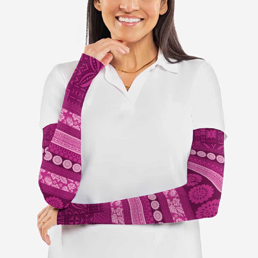 Fiji Marau na Kerisimasi Arm Sleeves Pink Tapa Masi Inspired Christmas - Polynesian Pride