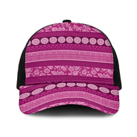 Fiji Marau na Kerisimasi Baseball Net Cap Pink Tapa Masi Inspired Christmas LT9 One Size Black Pink - Polynesian Pride