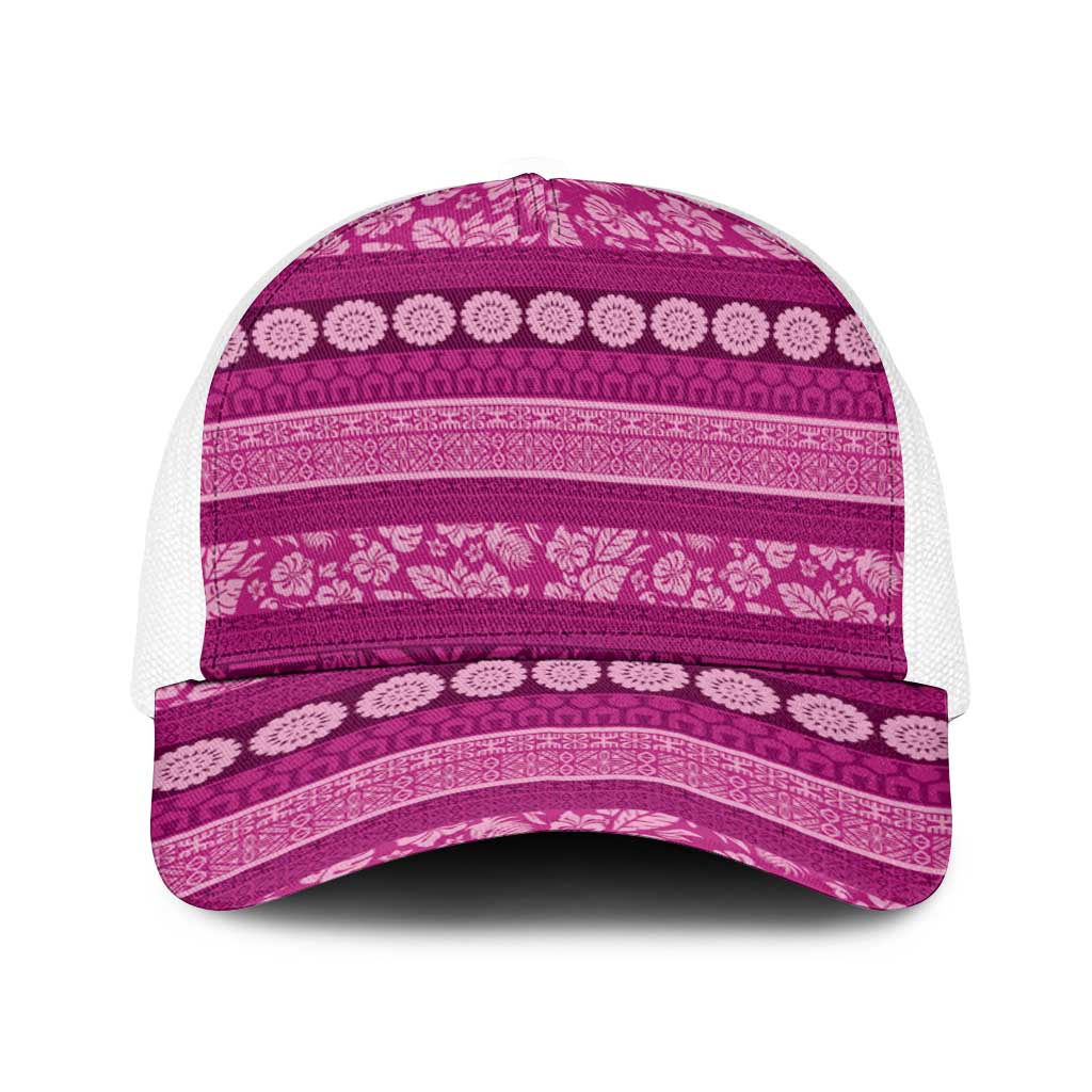 Fiji Marau na Kerisimasi Baseball Net Cap Pink Tapa Masi Inspired Christmas LT9 One Size White Pink - Polynesian Pride