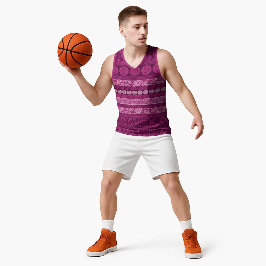 Fiji Marau na Kerisimasi Basketball Jersey Pink Tapa Masi Inspired Christmas - Polynesian Pride