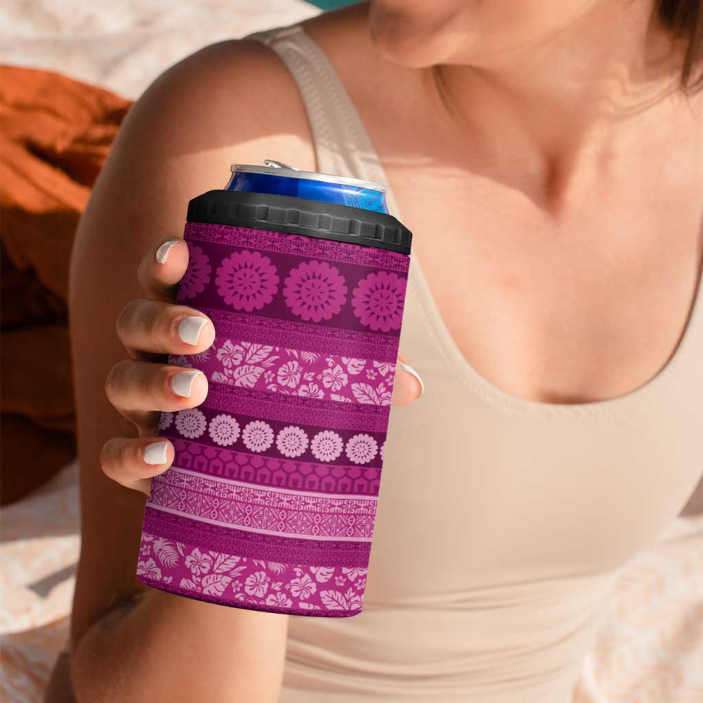 Fiji Marau na Kerisimasi 4 in 1 Can Cooler Tumbler Pink Tapa Masi Inspired Christmas - Polynesian Pride