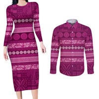 Fiji Marau na Kerisimasi Couples Matching Long Sleeve Bodycon Dress and Long Sleeve Button Shirt Pink Tapa Masi Inspired Christmas LT9 Pink - Polynesian Pride