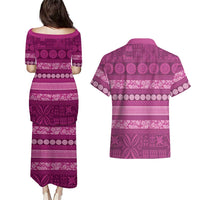 Fiji Marau na Kerisimasi Couples Matching Puletasi and Hawaiian Shirt Pink Tapa Masi Inspired Christmas LT9 - Polynesian Pride