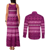 Fiji Marau na Kerisimasi Couples Matching Tank Maxi Dress and Long Sleeve Button Shirt Pink Tapa Masi Inspired Christmas LT9 - Polynesian Pride