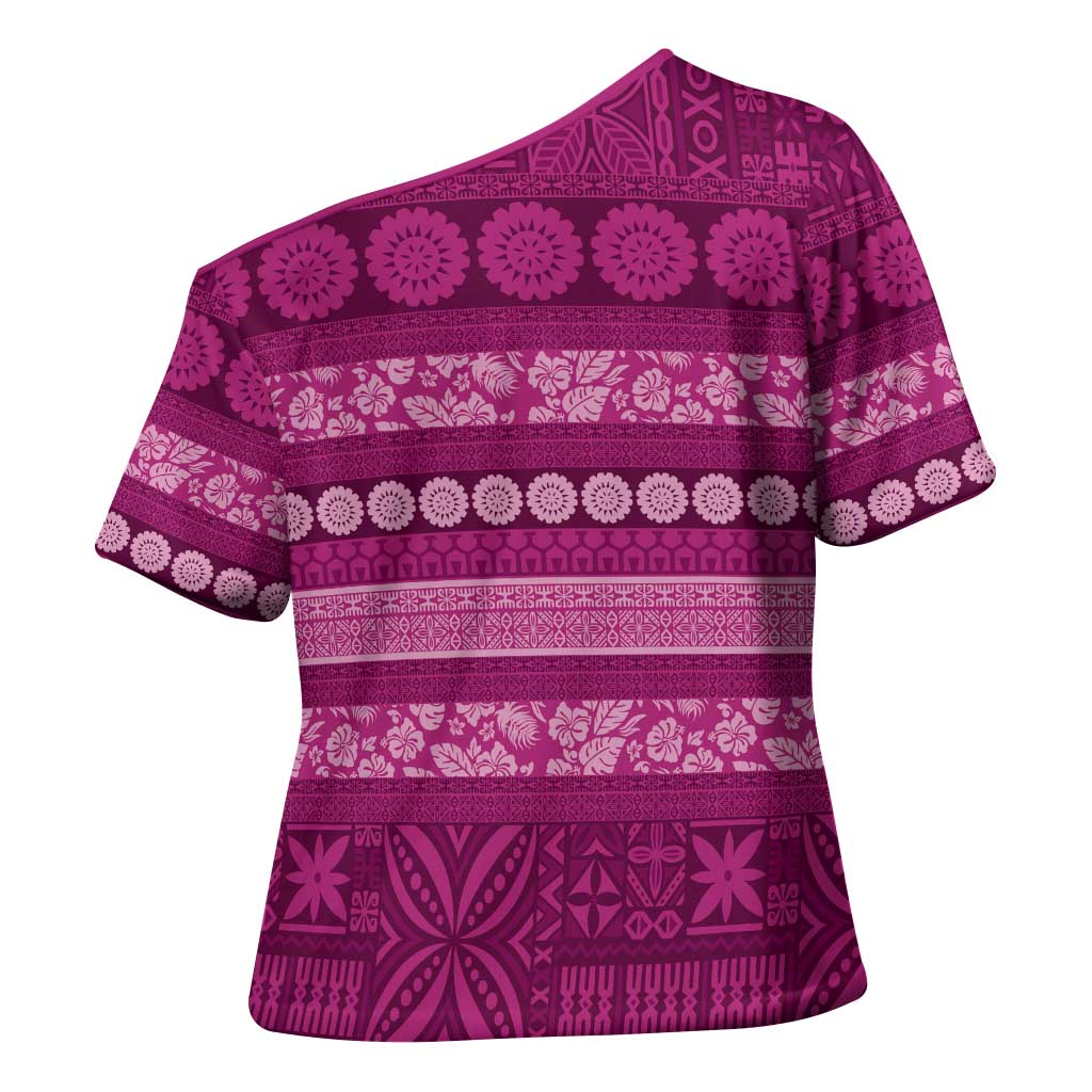 Fiji Marau na Kerisimasi Cross Shoulder Shirt Pink Tapa Masi Inspired Christmas - Polynesian Pride