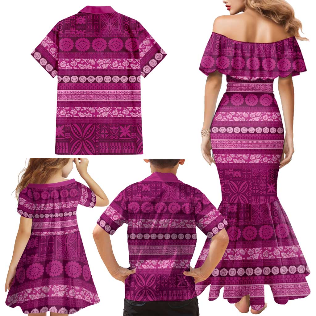 Fiji Marau na Kerisimasi Family Matching Mermaid Dress and Hawaiian Shirt Pink Tapa Masi Inspired Christmas LT9 - Polynesian Pride