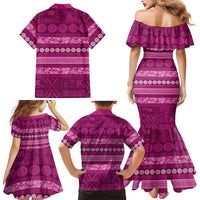 Fiji Marau na Kerisimasi Family Matching Mermaid Dress and Hawaiian Shirt Pink Tapa Masi Inspired Christmas LT9 - Polynesian Pride