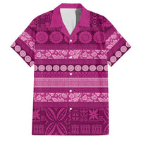 Fiji Marau na Kerisimasi Family Matching Mermaid Dress and Hawaiian Shirt Pink Tapa Masi Inspired Christmas LT9 Dad's Shirt - Short Sleeve Pink - Polynesian Pride