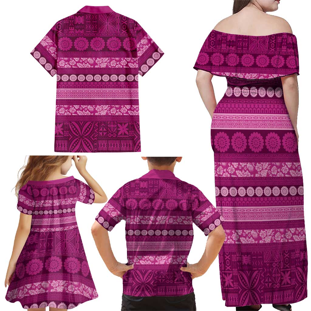 Fiji Marau na Kerisimasi Family Matching Off Shoulder Maxi Dress and Hawaiian Shirt Pink Tapa Masi Inspired Christmas LT9 - Polynesian Pride