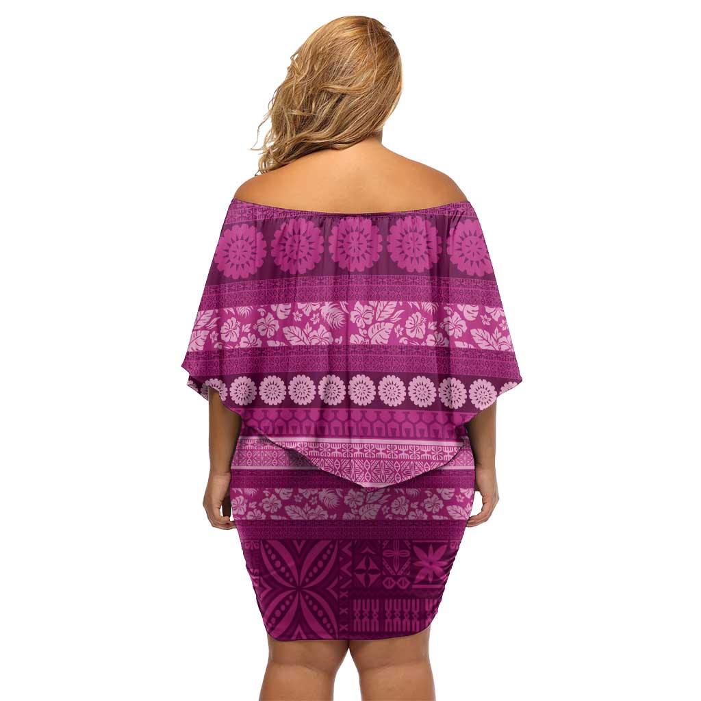 Fiji Marau na Kerisimasi Family Matching Off Shoulder Short Dress and Hawaiian Shirt Pink Tapa Masi Inspired Christmas LT9 - Polynesian Pride