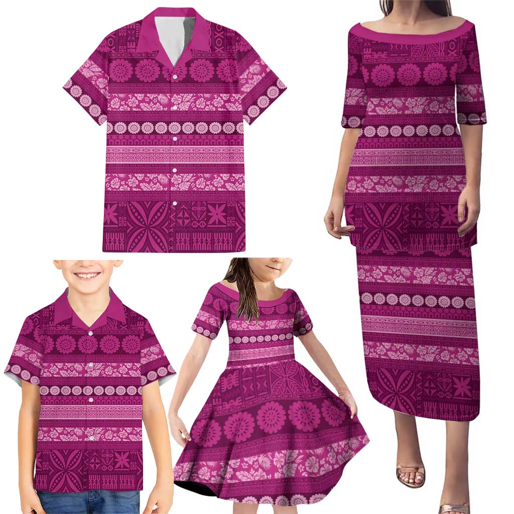 Fiji Marau na Kerisimasi Family Matching Puletasi and Hawaiian Shirt Pink Tapa Masi Inspired Christmas LT9 - Polynesian Pride