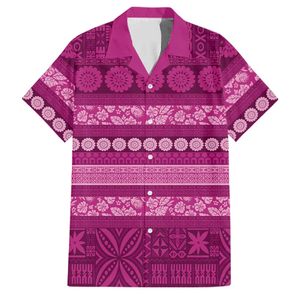 Fiji Marau na Kerisimasi Family Matching Puletasi and Hawaiian Shirt Pink Tapa Masi Inspired Christmas LT9 Dad's Shirt - Short Sleeve Pink - Polynesian Pride
