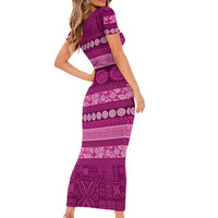 Fiji Marau na Kerisimasi Family Matching Short Sleeve Bodycon Dress and Hawaiian Shirt Pink Tapa Masi Inspired Christmas LT9 - Polynesian Pride