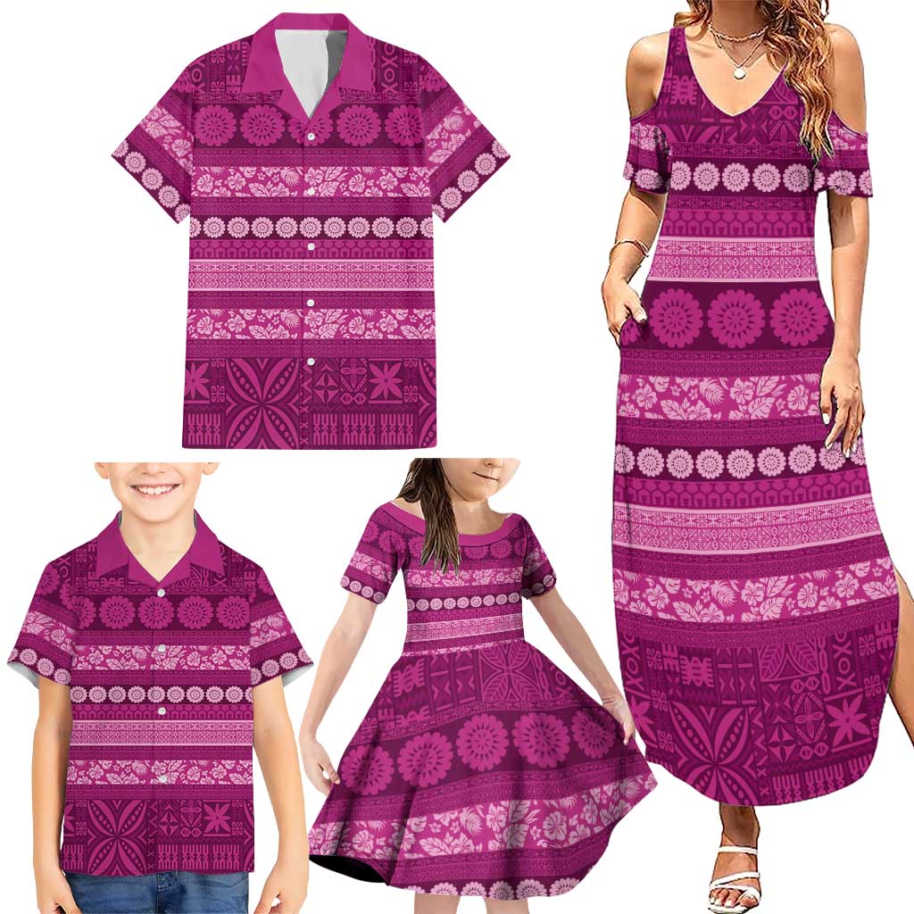 Fiji Marau na Kerisimasi Family Matching Summer Maxi Dress and Hawaiian Shirt Pink Tapa Masi Inspired Christmas - Polynesian Pride