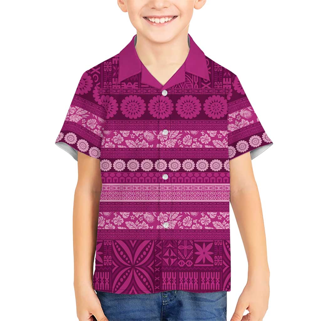 Fiji Marau na Kerisimasi Family Matching Summer Maxi Dress and Hawaiian Shirt Pink Tapa Masi Inspired Christmas LT9 Son's Shirt Pink - Polynesian Pride