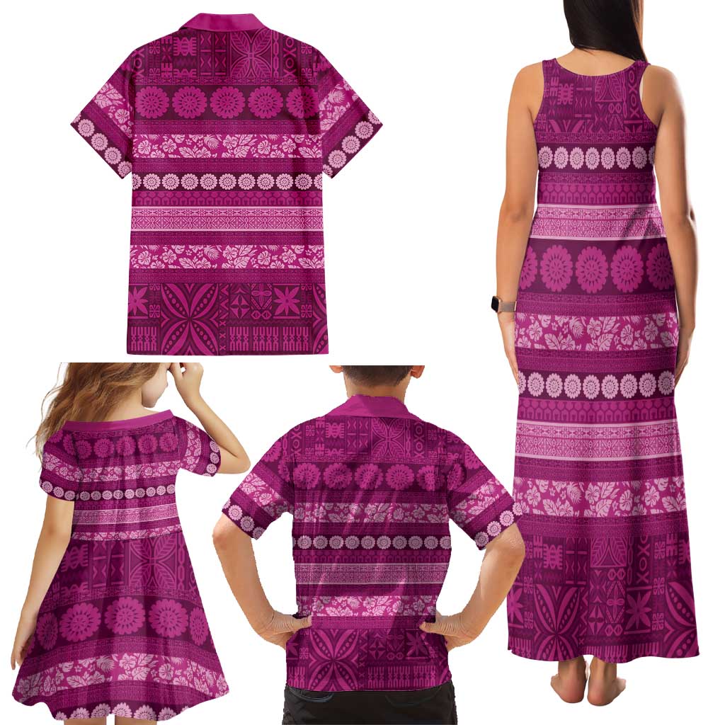 Fiji Marau na Kerisimasi Family Matching Tank Maxi Dress and Hawaiian Shirt Pink Tapa Masi Inspired Christmas LT9 - Polynesian Pride