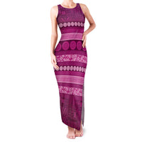 Fiji Marau na Kerisimasi Family Matching Tank Maxi Dress and Hawaiian Shirt Pink Tapa Masi Inspired Christmas LT9 Mom's Dress Pink - Polynesian Pride