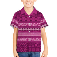 Fiji Marau na Kerisimasi Family Matching Tank Maxi Dress and Hawaiian Shirt Pink Tapa Masi Inspired Christmas LT9 Son's Shirt Pink - Polynesian Pride
