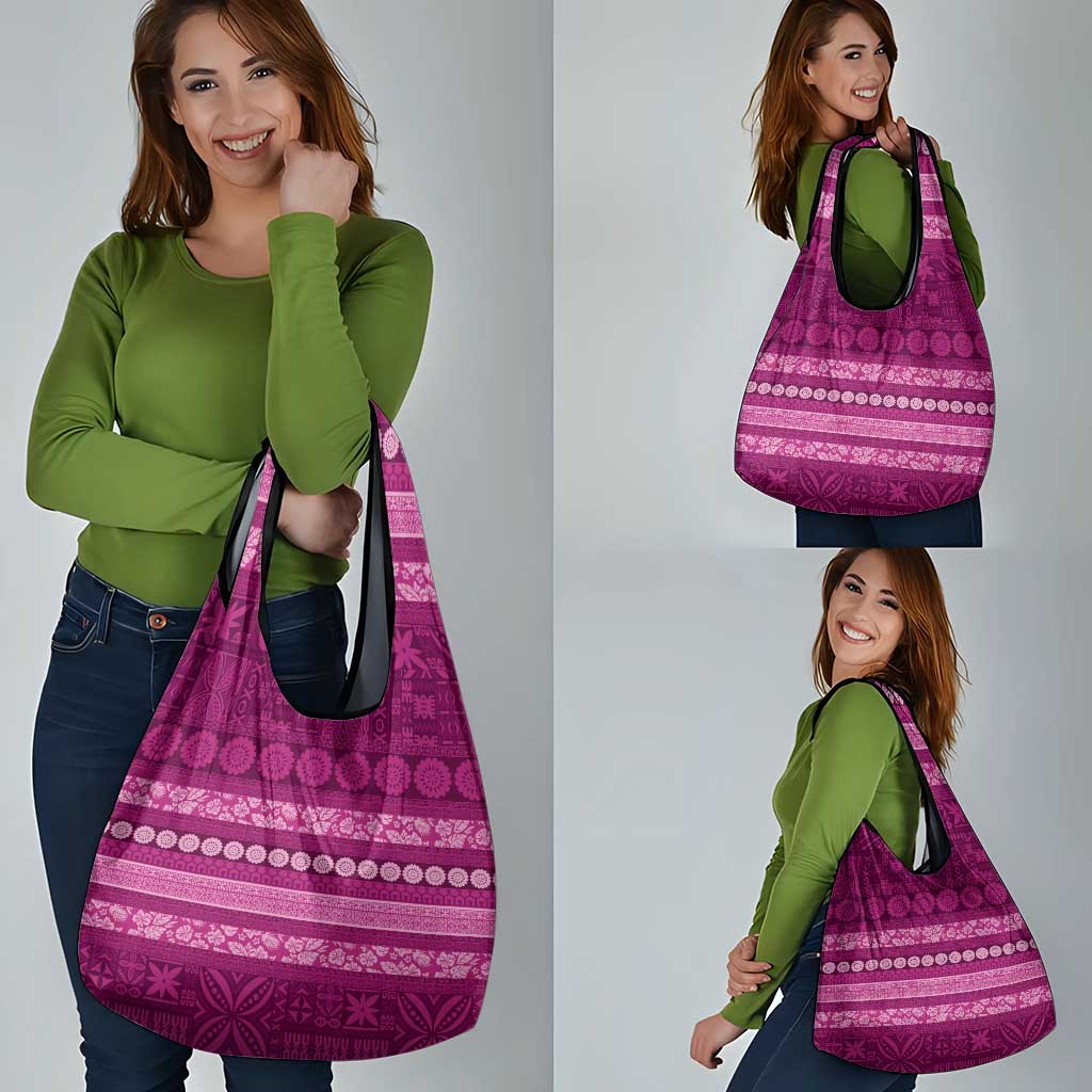 Fiji Marau na Kerisimasi Grocery Bag Pink Tapa Masi Inspired Christmas - Polynesian Pride