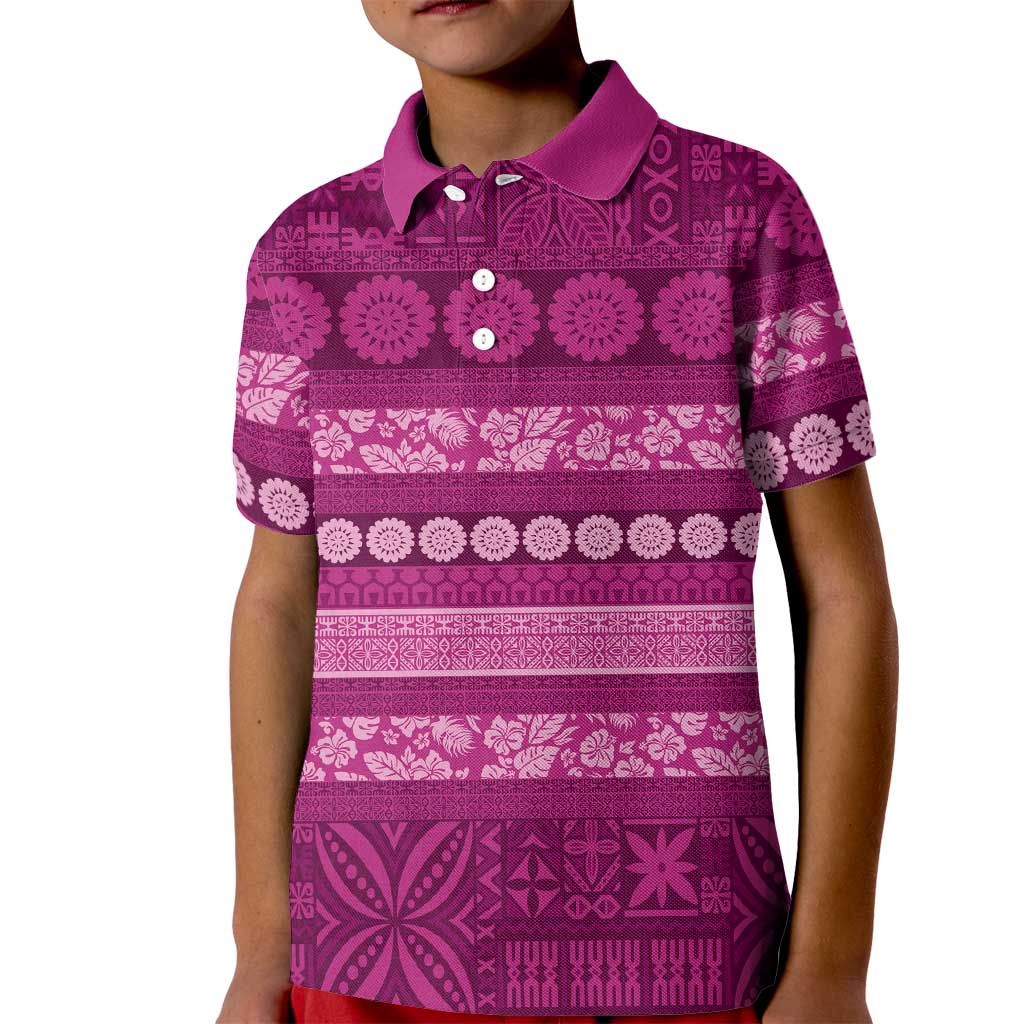 Fiji Marau na Kerisimasi Kid Polo Shirt Pink Tapa Masi Inspired Christmas - Polynesian Pride