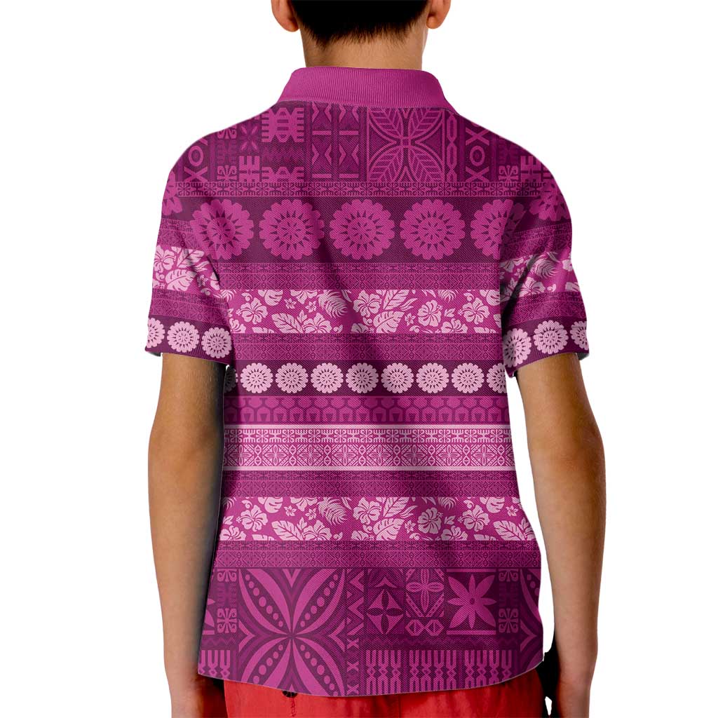 Fiji Marau na Kerisimasi Kid Polo Shirt Pink Tapa Masi Inspired Christmas - Polynesian Pride