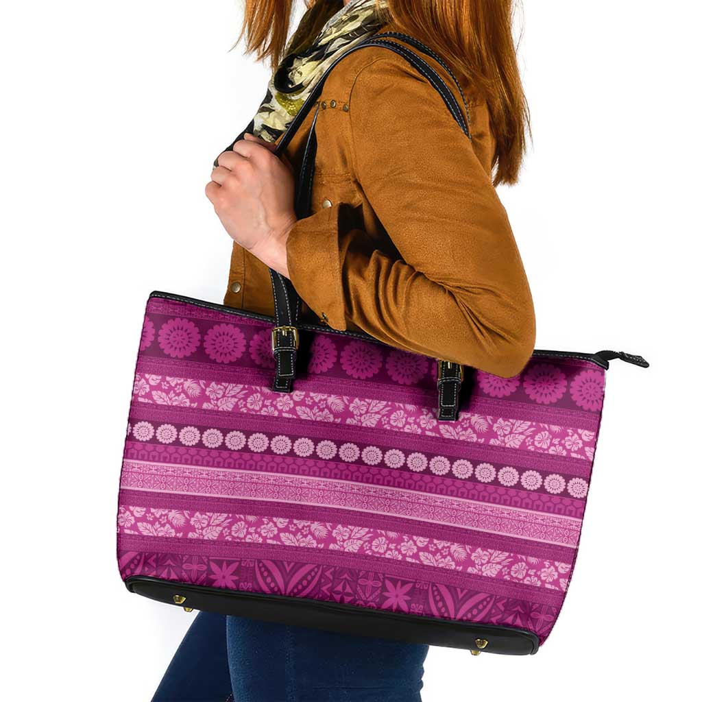 Fiji Marau na Kerisimasi Leather Tote Bag Pink Tapa Masi Inspired Christmas - Polynesian Pride