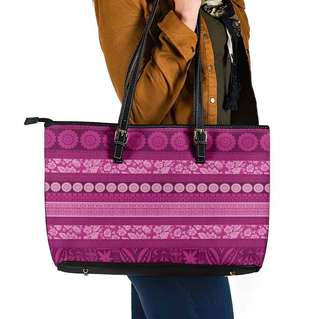 Fiji Marau na Kerisimasi Leather Tote Bag Pink Tapa Masi Inspired Christmas - Polynesian Pride