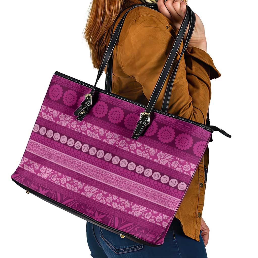 Fiji Marau na Kerisimasi Leather Tote Bag Pink Tapa Masi Inspired Christmas - Polynesian Pride