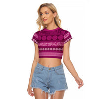 Fiji Marau na Kerisimasi Raglan Cropped T Shirt Pink Tapa Masi Inspired Christmas - Polynesian Pride