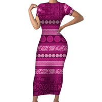 Fiji Marau na Kerisimasi Short Sleeve Bodycon Dress Pink Tapa Masi Inspired Christmas - Polynesian Pride