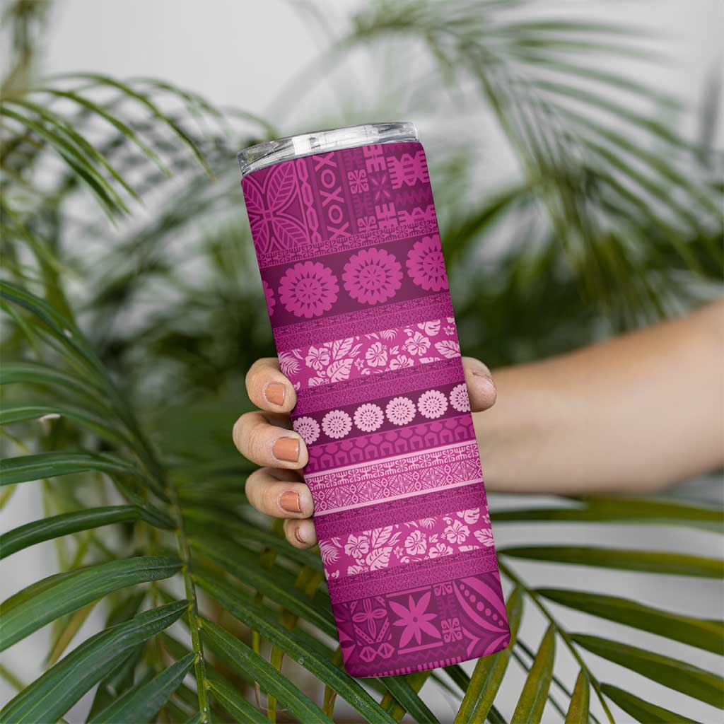 Fiji Marau na Kerisimasi Skinny Tumbler Pink Tapa Masi Inspired Christmas LT9 - Polynesian Pride