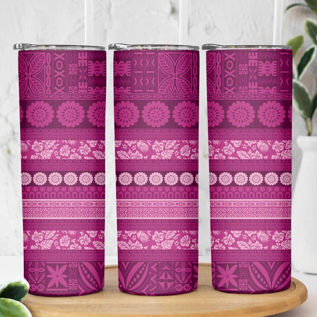 Fiji Marau na Kerisimasi Skinny Tumbler Pink Tapa Masi Inspired Christmas LT9 - Polynesian Pride