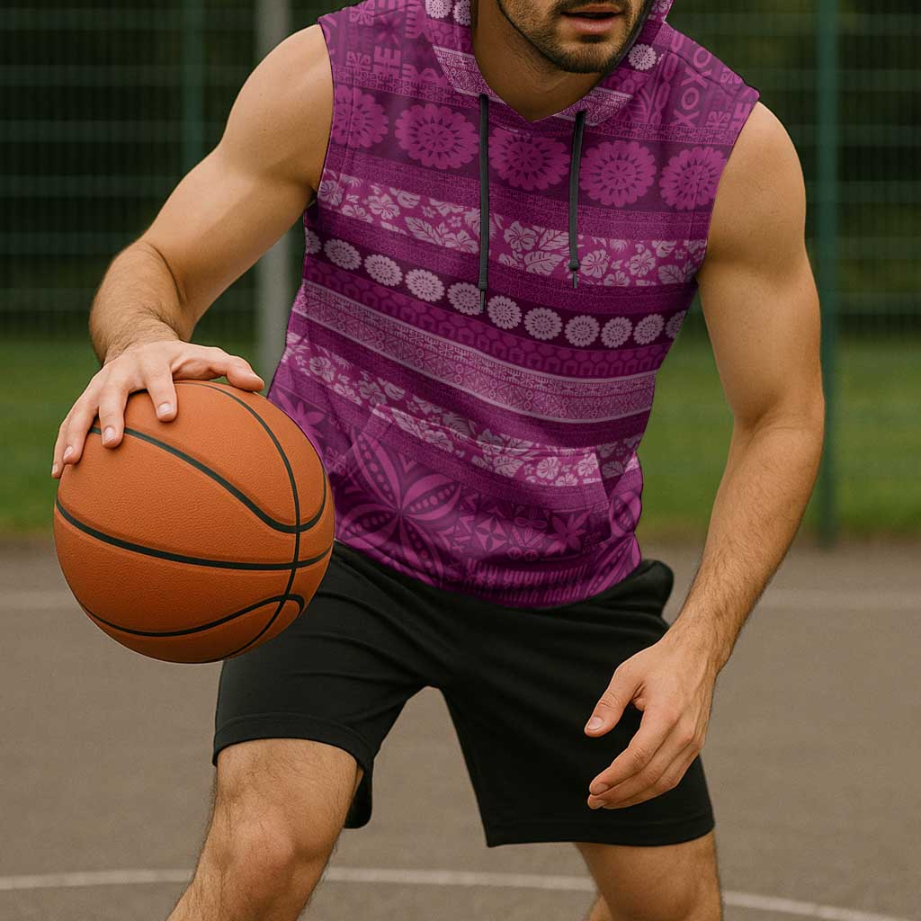 Fiji Marau na Kerisimasi Sleeveless Hoodie Pink Tapa Masi Inspired Christmas - Polynesian Pride