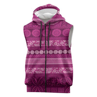 Fiji Marau na Kerisimasi Sleeveless Zip Hoodie Pink Tapa Masi Inspired Christmas - Polynesian Pride