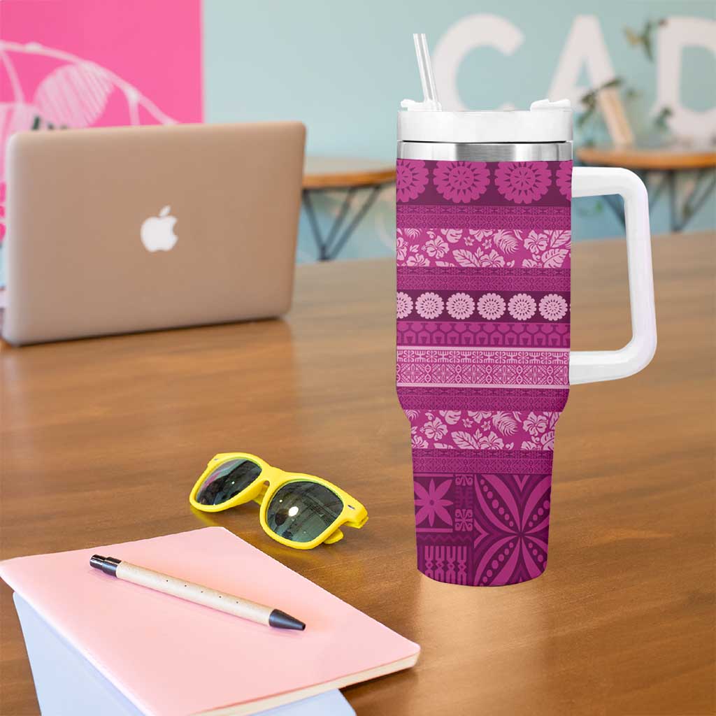 Fiji Marau na Kerisimasi Tumbler With Handle Pink Tapa Masi Inspired Christmas - Polynesian Pride