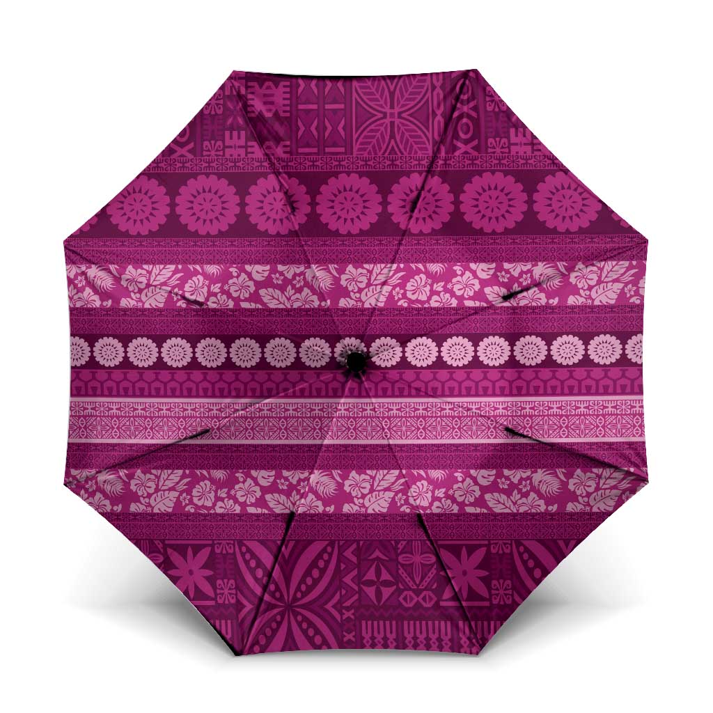Fiji Marau na Kerisimasi Umbrella Pink Tapa Masi Inspired Christmas LT9 One Size Folded 11.42 inch Opened Diameter 37.4 inch Pink - Polynesian Pride