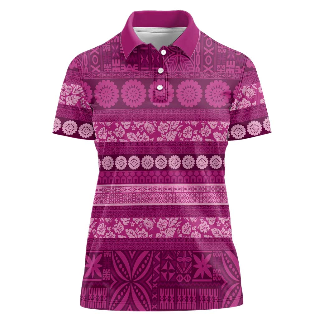 Fiji Marau na Kerisimasi Women Polo Shirt Pink Tapa Masi Inspired Christmas - Polynesian Pride