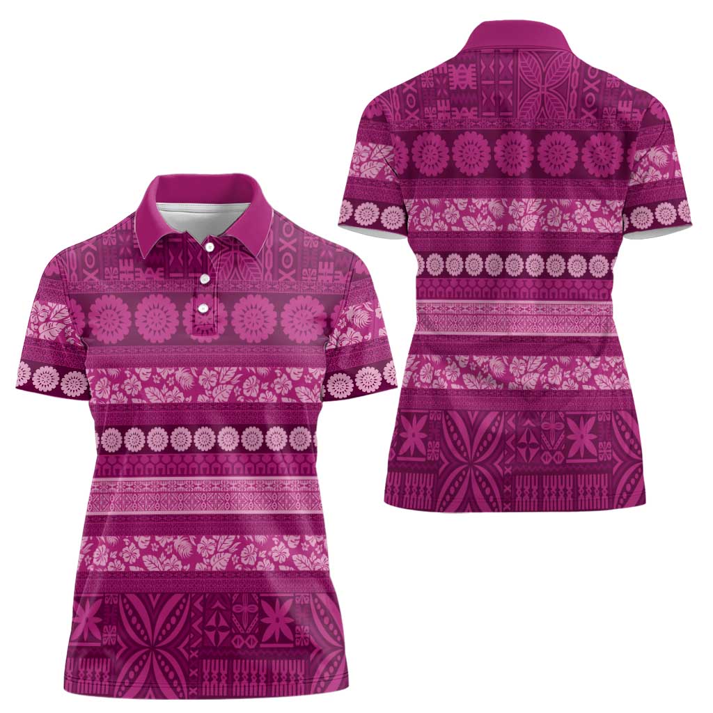 Fiji Marau na Kerisimasi Women Polo Shirt Pink Tapa Masi Inspired Christmas - Polynesian Pride
