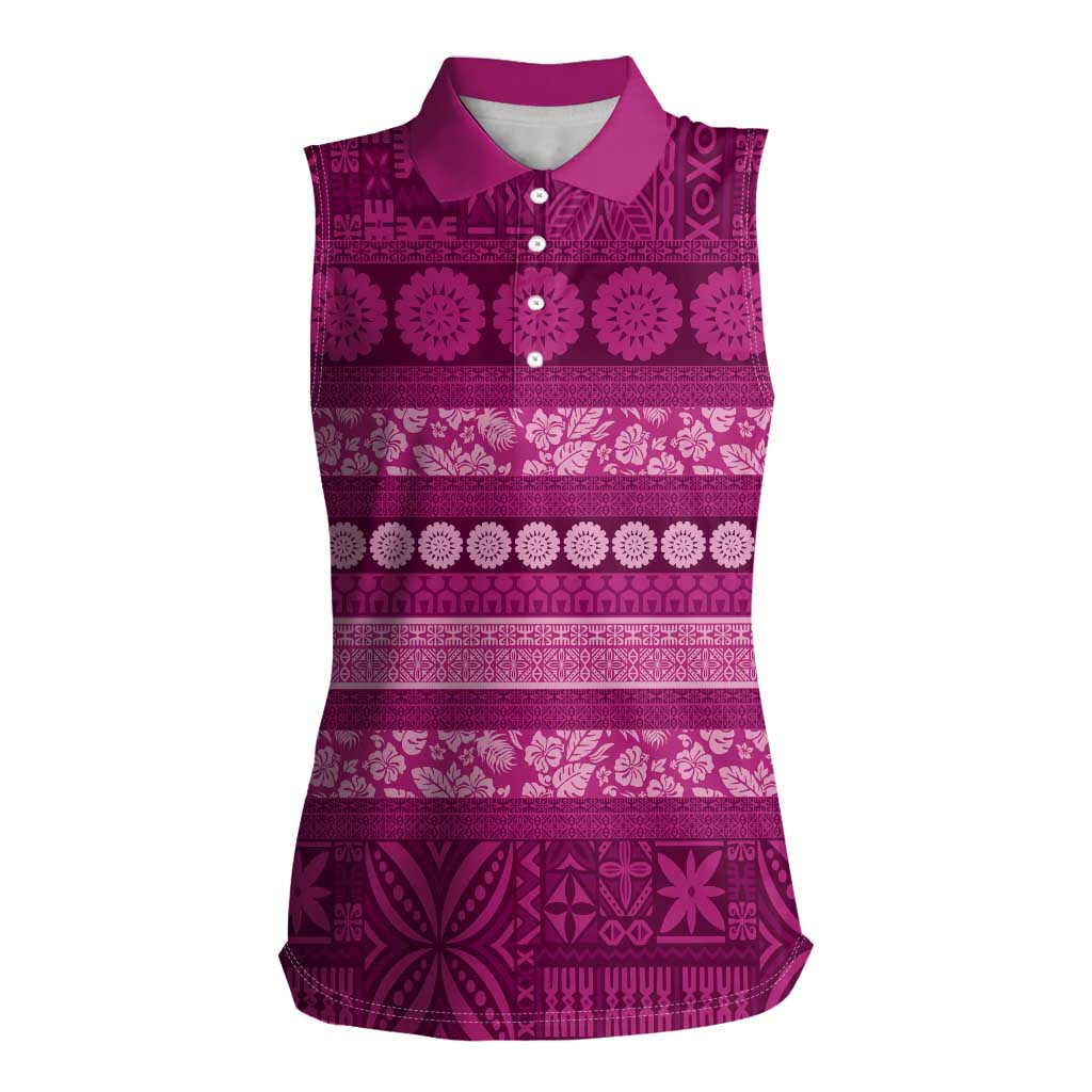 Fiji Marau na Kerisimasi Women Sleeveless Polo Shirt Pink Tapa Masi Inspired Christmas LT9 Female Pink - Polynesian Pride