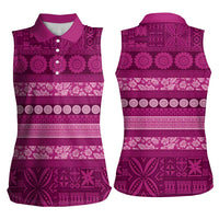 Fiji Marau na Kerisimasi Women Sleeveless Polo Shirt Pink Tapa Masi Inspired Christmas LT9 - Polynesian Pride