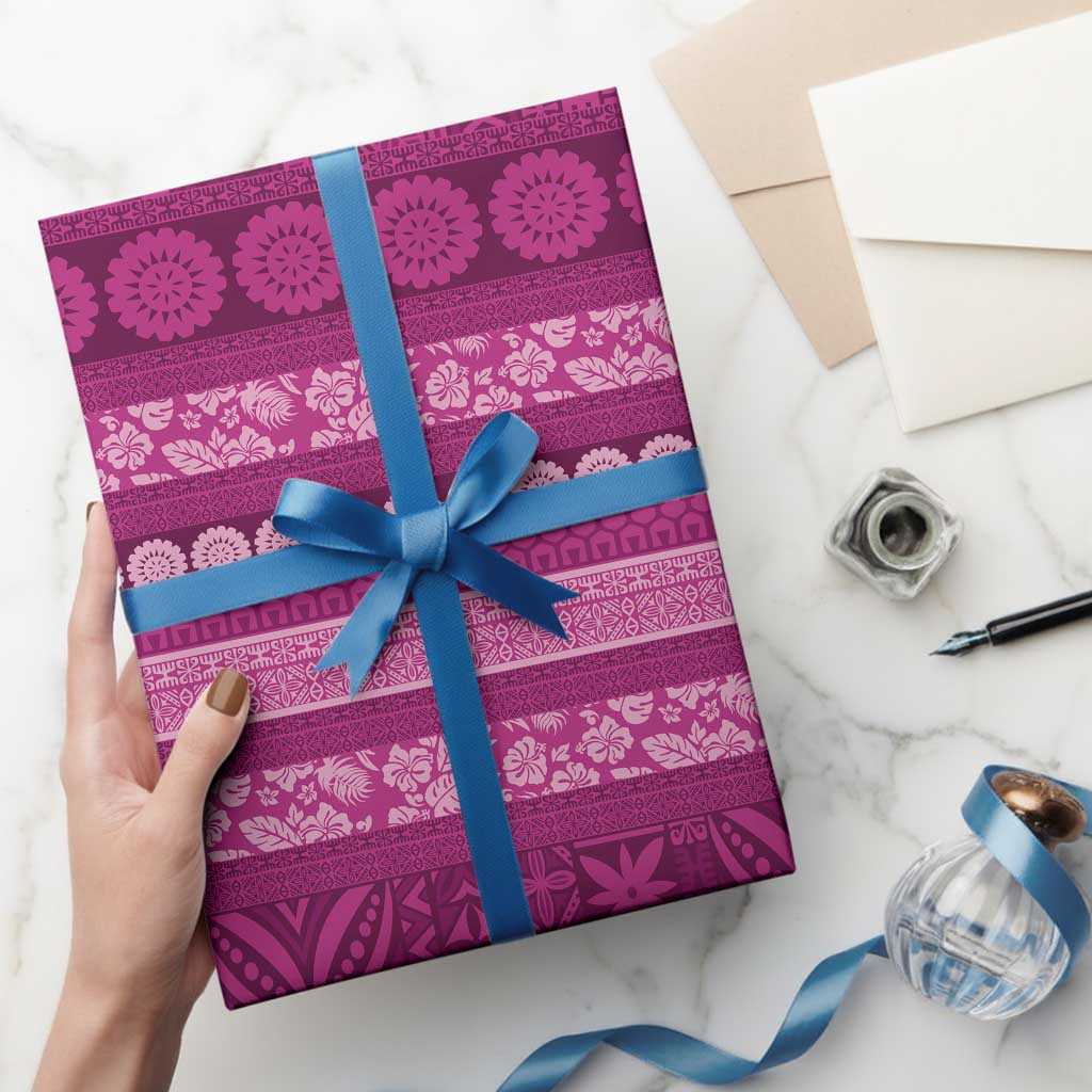 Fiji Marau na Kerisimasi Wrapping Paper Pink Tapa Masi Inspired Christmas - Polynesian Pride