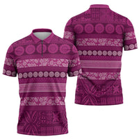 Fiji Marau na Kerisimasi Zipper Polo Shirt Pink Tapa Masi Inspired Christmas - Polynesian Pride