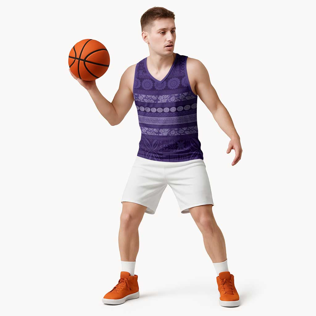 Fiji Marau na Kerisimasi Basketball Jersey Purple Tapa Masi Inspired Christmas - Polynesian Pride