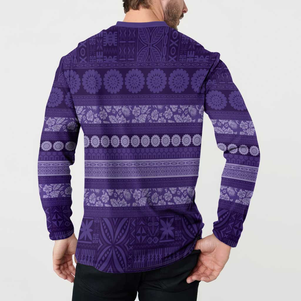 Fiji Marau na Kerisimasi Button Sweatshirt Purple Tapa Masi Inspired Christmas - Polynesian Pride