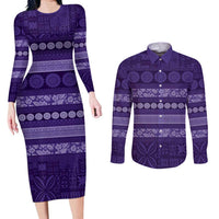 Fiji Marau na Kerisimasi Couples Matching Long Sleeve Bodycon Dress and Long Sleeve Button Shirt Purple Tapa Masi Inspired Christmas LT9 Purple - Polynesian Pride