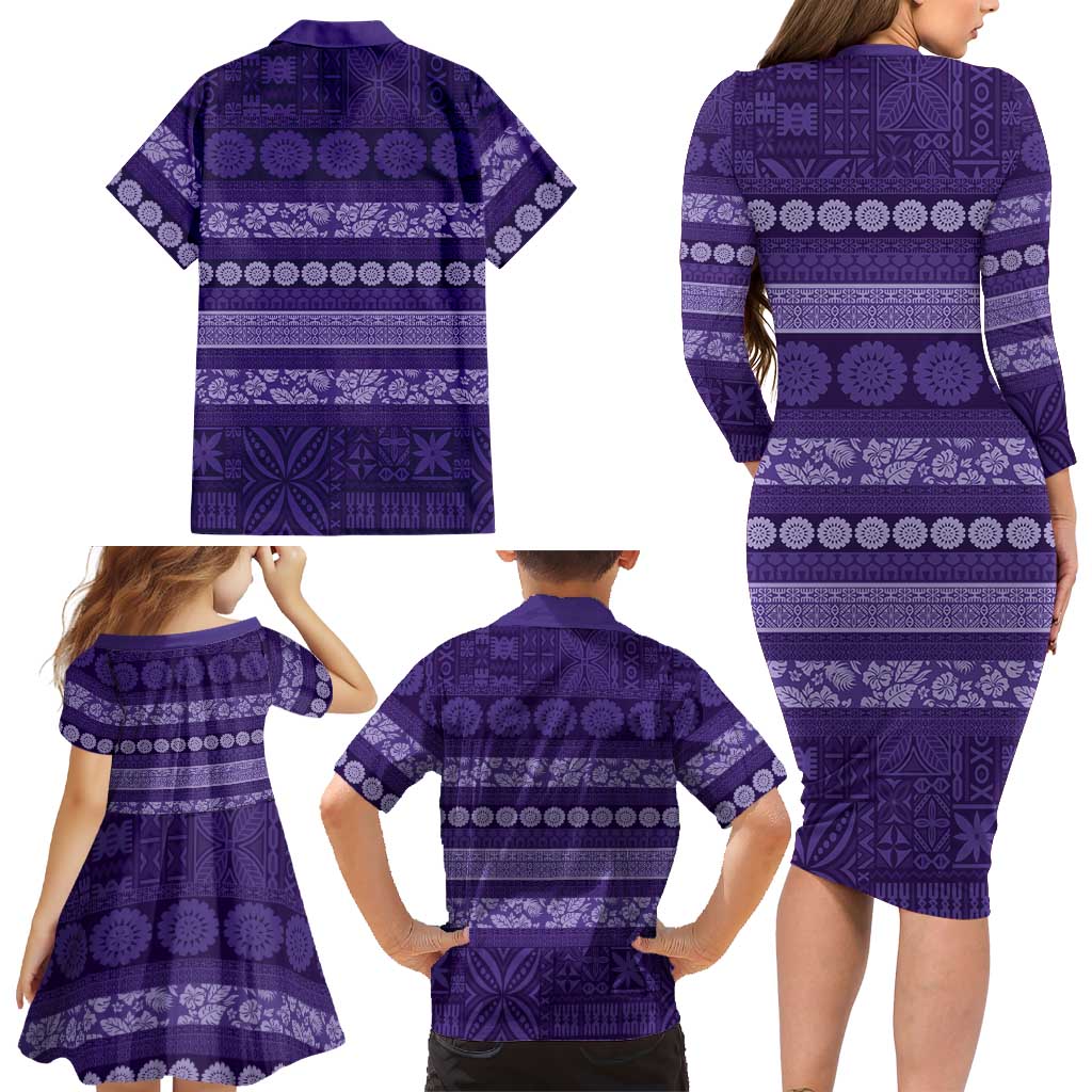 Fiji Marau na Kerisimasi Family Matching Long Sleeve Bodycon Dress and Hawaiian Shirt Purple Tapa Masi Inspired Christmas LT9 - Polynesian Pride