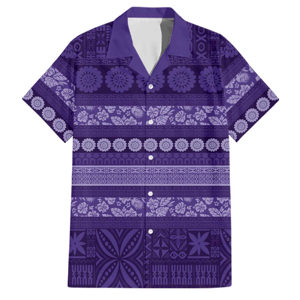 Fiji Marau na Kerisimasi Family Matching Long Sleeve Bodycon Dress and Hawaiian Shirt Purple Tapa Masi Inspired Christmas LT9 Dad's Shirt - Short Sleeve Purple - Polynesian Pride