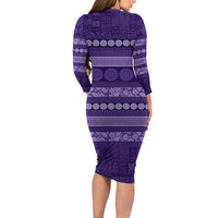 Fiji Marau na Kerisimasi Family Matching Long Sleeve Bodycon Dress and Hawaiian Shirt Purple Tapa Masi Inspired Christmas LT9 - Polynesian Pride