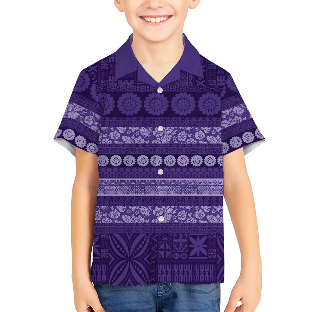 Fiji Marau na Kerisimasi Family Matching Long Sleeve Bodycon Dress and Hawaiian Shirt Purple Tapa Masi Inspired Christmas LT9 Son's Shirt Purple - Polynesian Pride